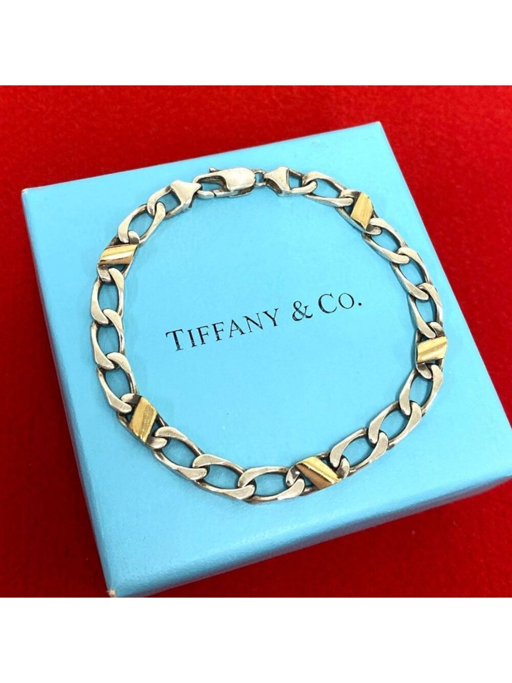 Tiffany & Co Figaro Bracelet Silver Yellow Gold